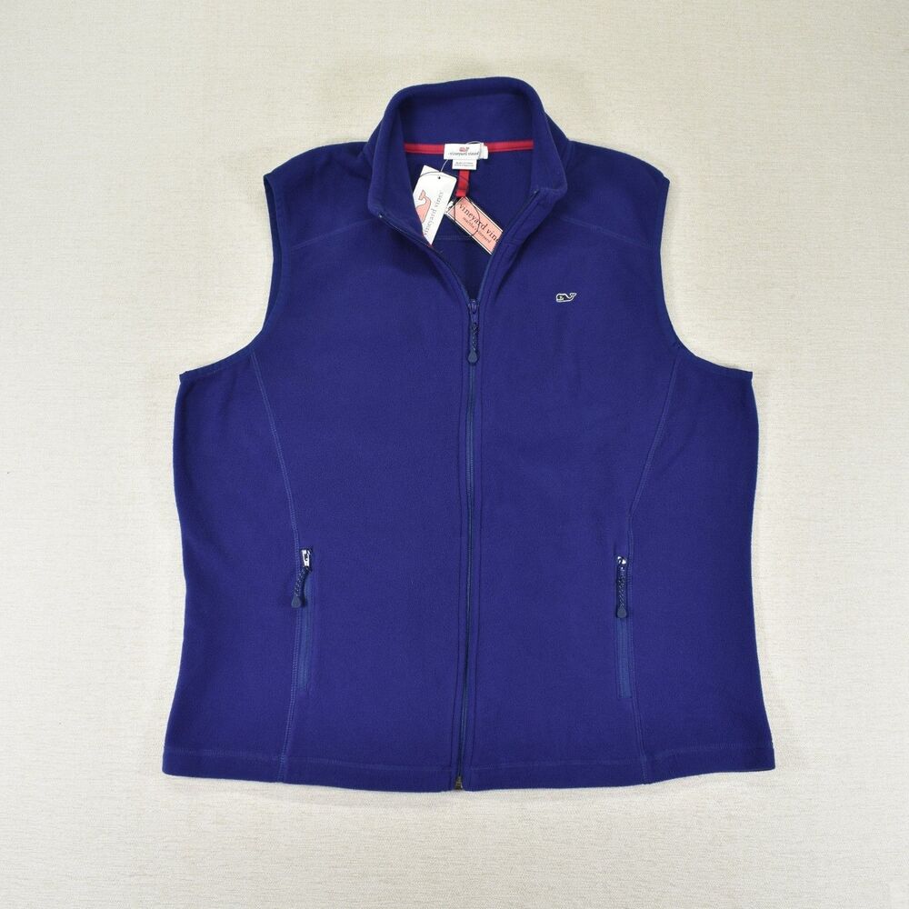 Vineyard Vines Fleece Vest NWT Royal Blue Zip Front Women's XL